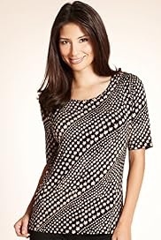 Scoop Neck Leaf Print Stretch Top