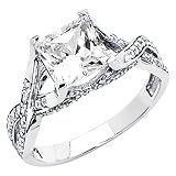 14K White Gold Princess-cut 1.75 CTW Equivalent CZ Cubic Zirconia Ladies Solitaire Wedding Engagement Ring Band