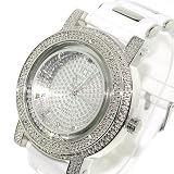Mens Rolling Rocks Iced out Chrome Hiphop Bling White Rubber strap Watch