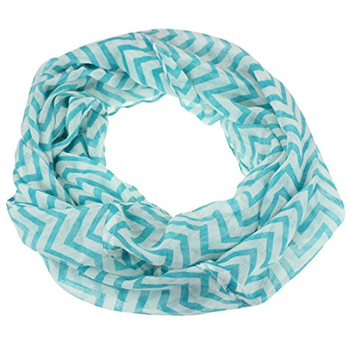 Change Women Infinity Chevron Zig Zag Color Block Double Loop Scarf Wrap (Blue)