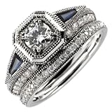 14K White Gold Classic Sapphire Diamond Wedding Ring Set (Center stone is not included)