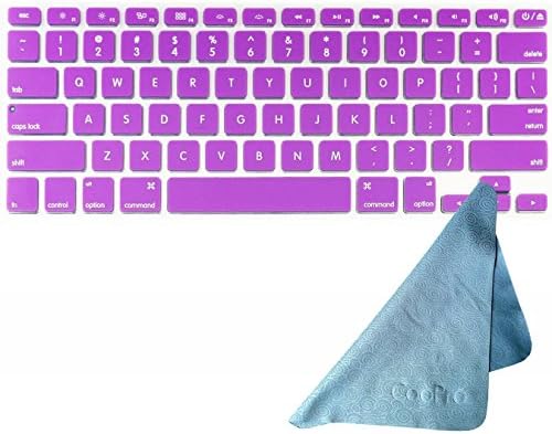 CooPro Keyboard Cover Silicone Skin for MacBook Pro 13" 15" 17" (with or w/out Retina Display) iMac Apple Wireless Keyboard and MacBook Air 13" (Purple) + Screen / Eyeglasses Cleaning Cloths