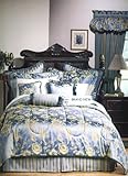 8 PC LUXURY SUPER SET, BLUE GOLD Woven Jacquard COMFORTER SET / BED IN BAG  ....