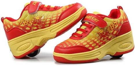 Piggy2gether - Breathable Unisex Girls & Boys Automatic Wheel Velcro Roller Shoes Sport Sneakers (Red, Euro Size 33)