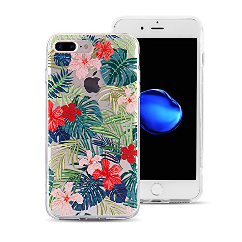 iPhone 7 Plus Case, GMYLE iPhone 7 Plus Case Hybrid [Anti Shock] TPU Bumper +[Scratch Resistant] Tropical Back Cover Clear with Design Protective Case for iPhone 7 Plus- Red Hibiscus