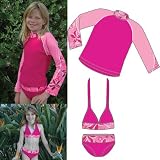 Shoreline UPF 50+, UV Protective 3 Piece Swimsuit - Longsleeve Sunshirt and matching bikini set