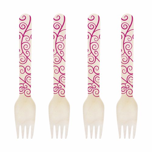 Dress My Cupcake 6.5-Inch Natural Wood Dessert Table Forks, Fuchsia Filigree, 500-Pack