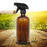 2 New, Empty Amber Glass Spray Bottle - Large 16 oz Refillable Container with Black Trigger, Great for Essential Oils, Cleaning Products, Aromatherapy and Cooking