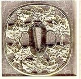 TSUBA Katana Guard Collectible With Floral Pattern Yellow Metal Plated