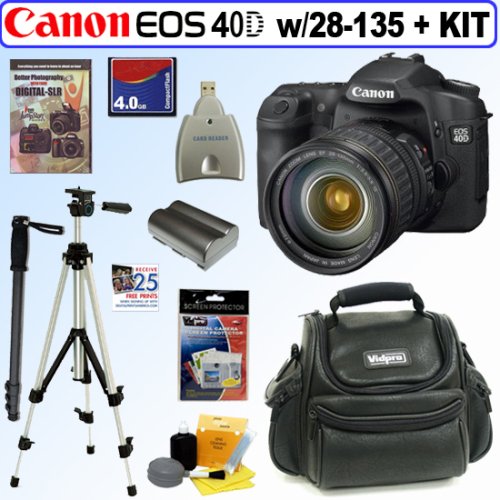Canon EOS 40D 10.1MP Digital SLR Camera with EF 28-135 mm f/3.5-5.6 IS USM Standard Zoom Lens + 4GB Deluxe Accessory Kit
