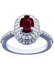 Platinum Oval Cut Ruby Ring With Sidestones