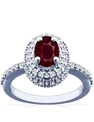 14K White Gold Oval Cut Ruby Ring With Sidestones