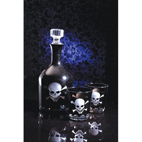 Two's Company Skellington Skull & Crossbones Decanter & Cups
