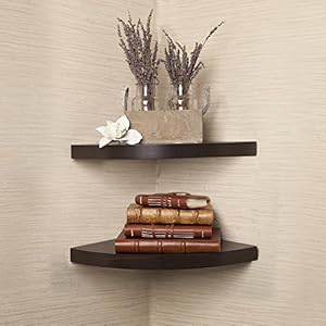 Danya B Walnut Laminate Radial Corner Wall Shelf Set of 2