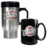NBA Cleveland Cavaliers Stainless Steel Travel Mug & Black Ceramic Mug Set - Primary Logo