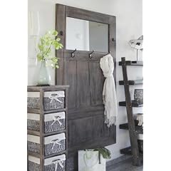Wohnprofi Wandgarderobe Used Look Paneel aus Massivholz mit Spiegel (braun)