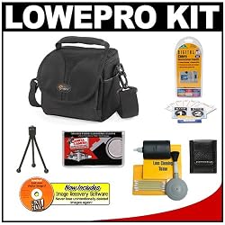 Lowepro Rezo 110 AW Camera Bag/Case (Black) + Accessory Kit for Canon EOS 7D, 5D Mark II III, 60D, Rebel T3, T3i, Nikon D3100, D3200, D5100, D7000, D800, A35, A55, A57, A65, A77 Digital SLR Cameras