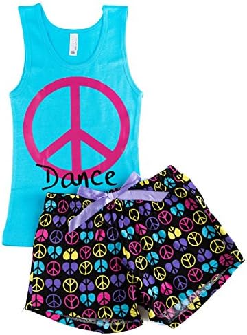 Activewear Apparel Big Girl's Dance Tank and Shorts PJ Set (Small, Cyan/Black)