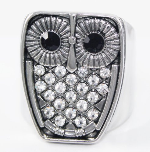 Unique ZAD Crystal Covered Owl Fashion Ring Silver Tone Comes Gift Boxed You Choose Size