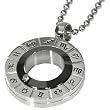 Zodiac Symbol Black Spinning Circle Cubic Zirconia Stainless Steel Amulet Pendant Necklace