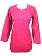 Boho Blouse Tops Pink Floral Embroidered Cotton Indian Tunic Short Kurta
