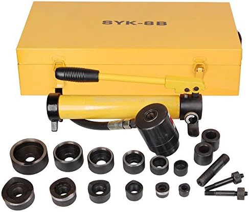 MaxProDealUS 10T Hydraulic Punch Kit 25lbs Hole Maker Knockout Punch 6 Dies 22-60mm Aluminum Steel Gauge Hand Tool Conduit Hole Set Yellow Metal Carrying Case