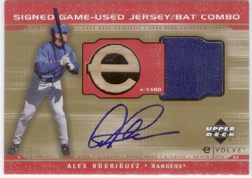 2000 Upper Deck Evolution E-Card Game Bat-Jersey Autograph JB-AR Alex Rodriguez - Texas Rangers (Autographed - Piece of Authentic Bat - Jersey - Baseball Cards)