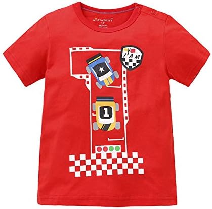 Baby and Little Boys' Print Summer Cotton Short Sleeve Top T Shirt(4T,Red)