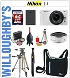 Nikon 1 J1 10.1 MP HD Interchangeable Lens Digital System Camera with NIKKOR 10mm f/2.8 VR (White) + NIKKOR 10-30mm f/3.5 - 5.6 VR + LEXSpeed 32GB SDHC Memory Card + Extra EN-EL20 Rechargeable Li-ion Battery + Deluxe Digital SLR Camera Bag + 3pc 40.5mm Multi-Coated Essential Filter Kit + Sunpak 620-9002TM Tri-Monopod & Much More! Willoughby's Est. 1898 Deluxe Nikon 1 Two Lens Wide Angle Kit Bundle