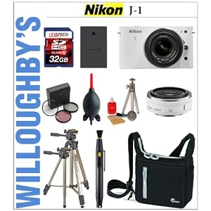 Nikon 1 J1 10.1 MP HD Interchangeable Lens Digital System Camera with NIKKOR 10mm f/2.8 VR (White) + NIKKOR 10-30mm f/3.5 – 5.6 VR + LEXSpeed 32GB SDHC Memory Card + Extra EN-EL20 Rechargeable Li-ion Battery + Deluxe Digital SLR Camera Bag + 3pc 40.5mm Multi-Coated Essential Filter Kit + Sunpak 620-9002TM Tri-Monopod & Much More! Willoughby\’s Est. 1898 Deluxe Nikon 1 Two Lens Wide Angle Kit Bundle