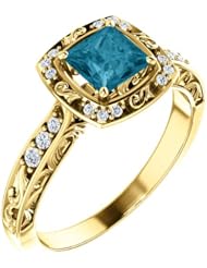 18K Yellow Gold 5.00x5.00mm Princess Cut London Blue Topaz and Diamond Ring -- LIFETIME WARRANTY