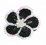 Sequin Flower Pin / Hair Tie ~ Edged Black