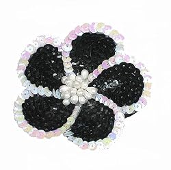 Sequin Flower Pin / Hair Tie ~ Edged Black