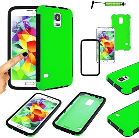 Magic Global Gadgets - Green Front & Back Full Body Protector Hard Armour Hybrid Shock Proof Case Cover For Samsung Galaxy S5 SV i9600 (SM-G900F/H/I/K/M/A/T/V/R4/P) With Built In Screen Protector & Mini Stylus Pen
