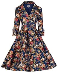 Tea Length Cotton Floral Print Vintage   Ball Gown Club Dress/Evening Dress/Prom Dress/Party Dress/Wedding Dress 