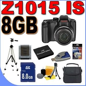 Kodak Easyshare Z1015IS 10.0MP 15x Image Stabilization Optical Zoom Digital Camera BigVALUEInc Accessory Saver 8GB KLIC8000 Lithium Battery Bundle + MORE
