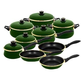 Tuscany Enamel On Steel Green 15 Pc Cookware Set