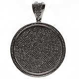 Mens Black CZ Cubic Zirconia Hip Hop Black Plated Iced Out Round Circle Pendant (Chain Not Included)