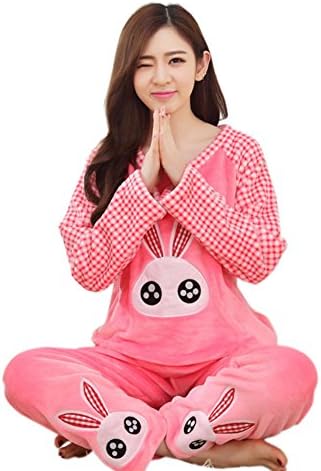 Warmjama Latest Autumn Winter Cute Pjs Flannel Pajama for Womens M Red
