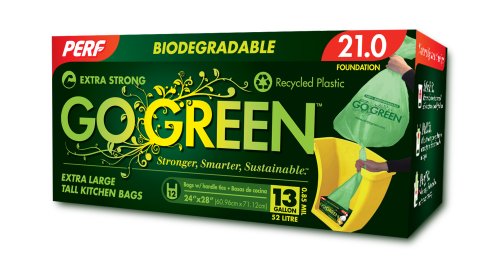 Perf Go Green TT13 13-Gallon Dispenser Tall Kitchen Bag With Handles (Pack of 4)