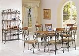 7pc Metal Dining Table & Chairs Set Bronze & Oak Finish
