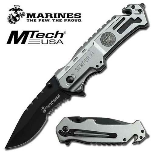 scthkidto USMC Elite Tactical 'Semper Fi' Rescue Folding Knife - Grey M-A1002DS