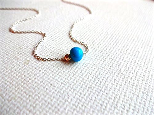 Unique Solitaire Delicate Arizona Turquoise Free Floating Natural Stone Pendant with 14k Gold Fill bead and 925 Sterling Silver or 14k Rose Gold Fill Chain or 14k Gold Fill Chain Necklace
