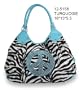 Women Handbag Purses Zebra Print Fashion New Design Hobo Tote Bag with Rhinestone Peace Sign Blue Trim