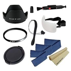 58mm Tulip Flower Lens Hood + 58mm Multi-Coated UV Filter + Pop-Up Flash Diffuser + Lens Cleaning Pen + 58mm Lens Cap + Lens Cap Keeper + 3 Super JB Microfiber Cleaning Cloths For Sony Camera