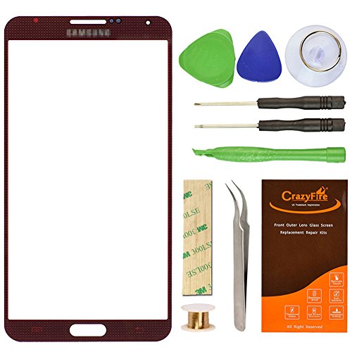 Samsung Galaxy Note 3 Replacement Glass Lens Screen CrazyFire Repair Kit for Note III N9000 N900A N900P N900T N900V N900R4 with Adhesive and Tools (Chestnut Red)