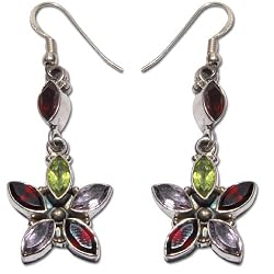 Dangle Earrings Silver Multi Gemstone Handmade Jewelry 2 inches