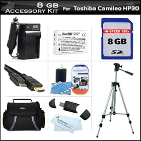 8GB Accessory Kit For Toshiba Camileo X100 H30 HD Camcorder Includes 8GB High Speed SD Memory Card + Extended (1850Mah) Replacement PX1657 Battery + Ac/Dc Travel Charger + 50 Tripod + Deluxe Case + Mini HDMI Cable + Screen Protectors + More