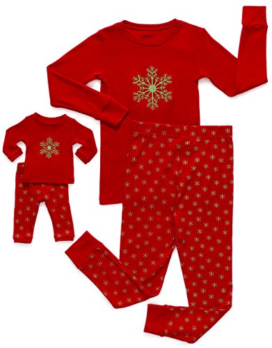 Leveret Girls Matching Doll & Kid Snowflake 2 Piece Pajama Christmas 100% Cotton (2-10 Years)