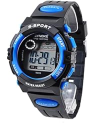 Unisex Functional Digital LED Alarm Day Date Sports Rubber Wrist Watch Blue
